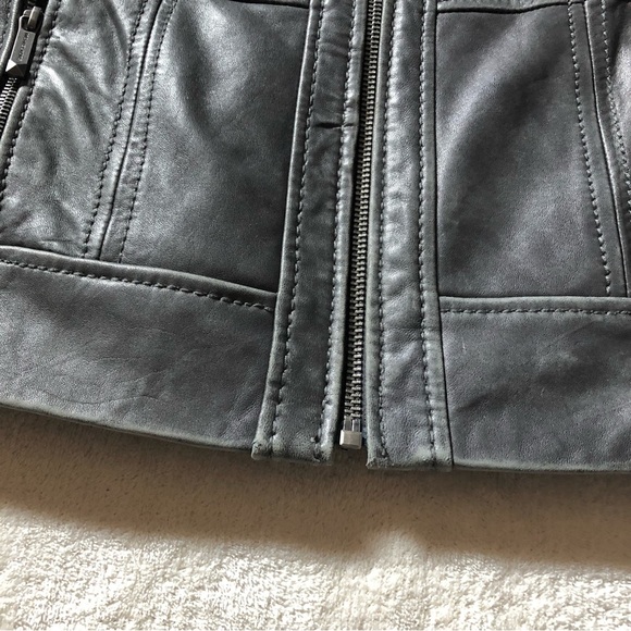 Michael Kors grey leather moto jacket - Picture 3 of 7